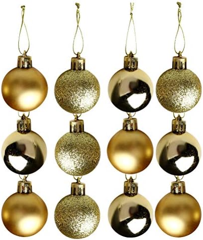 nuoshen 24 Pcs 40x40mm Christmas Baubles Gold, Golden Bauble Gold Christmas Tree Decorations Plastic Hanging Decorations for Xmas Halloween Thanksgiving Day