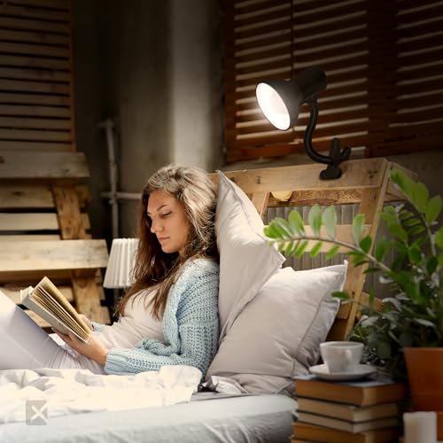Image of Xtricity LED Clip on Desk Lamp with 360 Flexible Gooseneck, Reading Light for Bed Headboard- A19 Bulb Included, 120V, On /Off Switch, 10.25 inch Height Table Lamp with Black Finish (2 Pack)