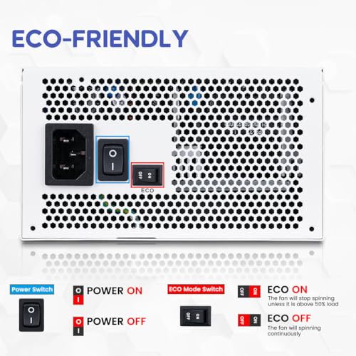 Image of Vetroo 850W Power Supply Dual PCIe 5.1 ATX 3.1 Ready, 80 Plus Gold Full Modular, Quiet Operation with 120mm FDB Fan, 10-Year Warranty - White