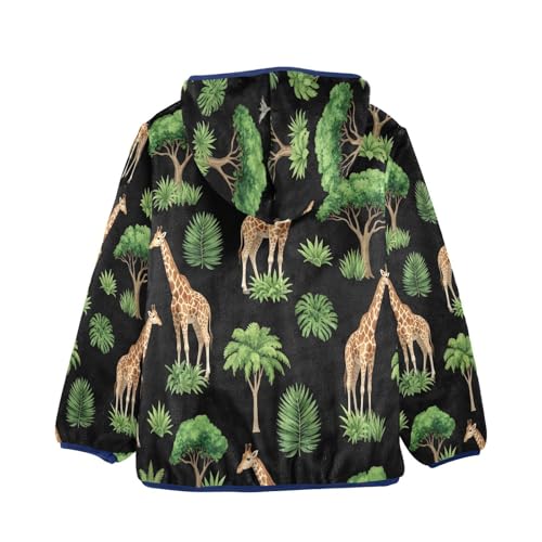 Giraffes Trees and Plants Toddler Fleece Jacket Girl Boys Hooded Fleece Jacket Coat Warm Outwear Zip-up 3-10T2