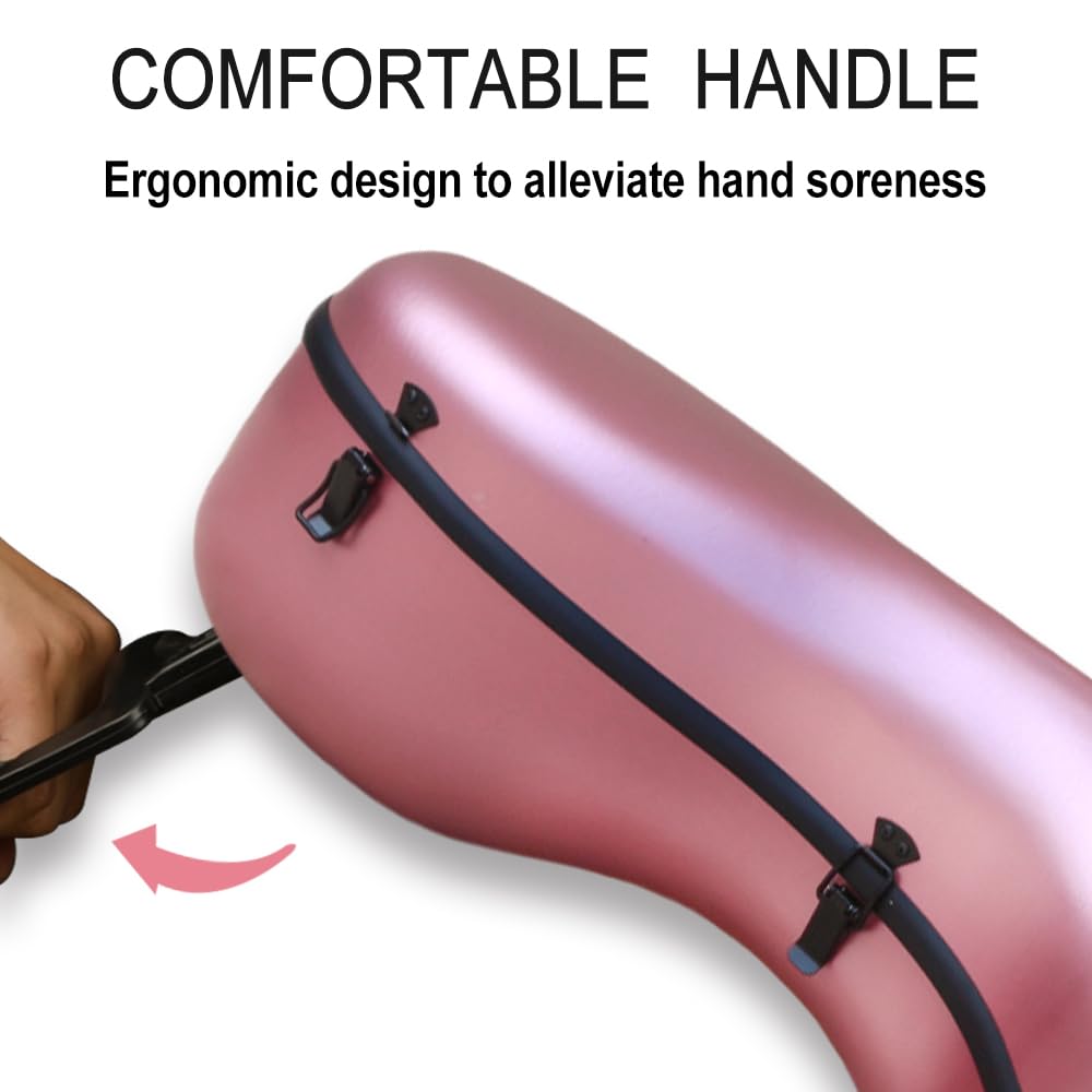 Yinfente Custodia per violoncello in fibra di carbonio 4/4, manico incorporato, ruota, cinturino posteriore, portatile, custodia rigida per violoncello, leggera, impermeabile, oro rosa