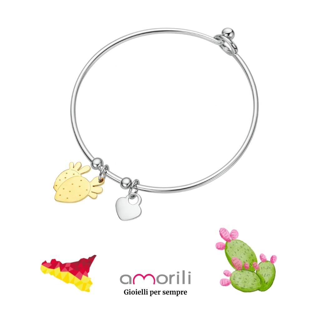 amorili Bracciale Donna Fico d’India in Acciaio Inox | Simbolo di Sicilianità | Braccialetto Elegante Regolabile | Gioiello Originale Portafortuna Idea Regalo Made in Italy bcc0034