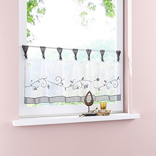 Hoomall 1pc Decoration De Fenetre Voilage Brise Bise Rideau Pompon Pr Cafe Cuisine Broderie Hibou Couleur Gris Polyester 80cmx160cm Bazis Az