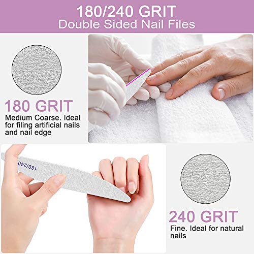 Professional Nail Files, Emery Board Nail File for Natural Nails 180/240 Grit Nail Files for Acrylic Nails 12pcs Pack Fine Grit Nail File Manicure Pedicure Tools Coarse Washable Fingernail Files - Thumbnail 6