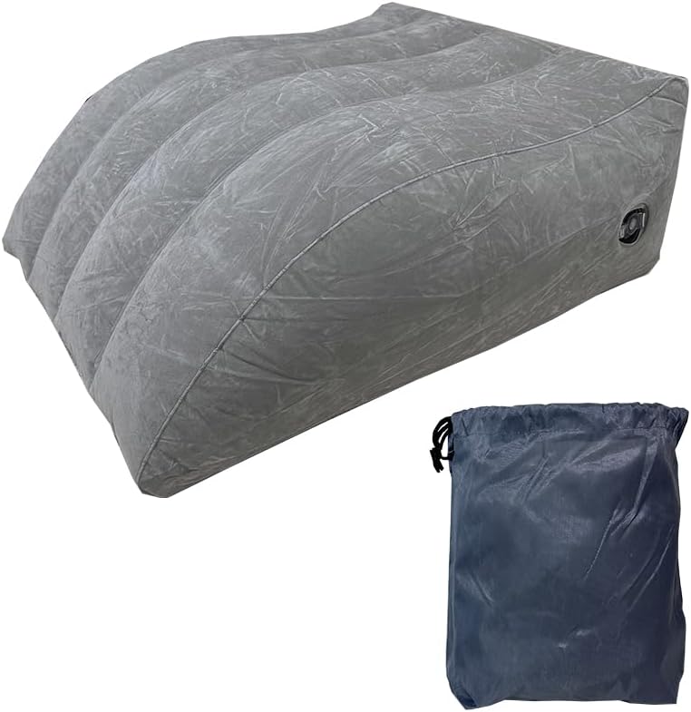 Inflatable Pillow, Bed Wedge Pillow for Sleeping, Triangle Body Positioner, Leg Knee Elevation Pillow, Blow Up Incline Pillow, Back Support Positioning Travel Cushion (Gray)
