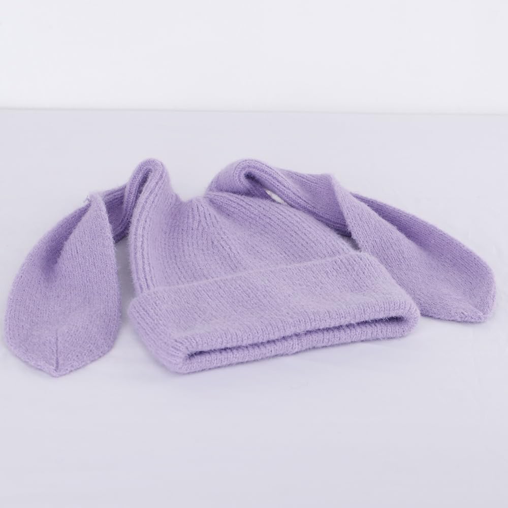 Damen-Hasenmütze, süße Hasenmütze, Häkelmütze, Wintermütze, warme Beanie-Mütze, Outdoor-, Ski-, Freizeitmütze