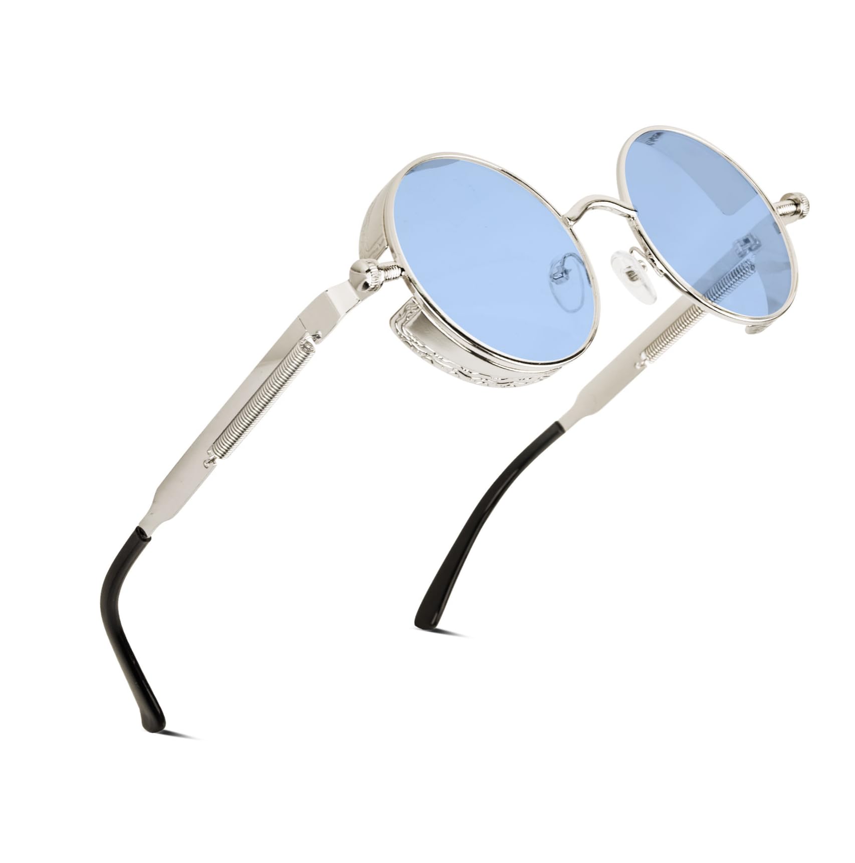 besbomig Vintage Sunglasses for Men and Women Polarized Steampunk Style Round Metallic High Protection UV400