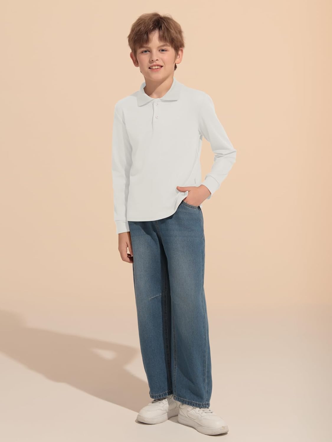 Haloumoning Boys Long Sleeve Pique Polo Shirts Kids School Uniform Shirt 5-14 Years - Image 5