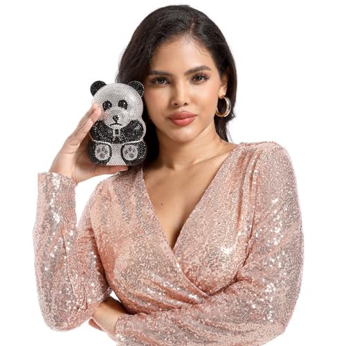 Image of Boutique De FGG Bear Evening Bags and clutches for Women Formal Crystal Clutch Purse Party Animal Rhinestone Handbags,Mini