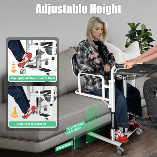 Hydrauliczny podnośnik pacjenta z dzielonym siedzeniem 180°, 4 zamykane kółka, regulowana wysokość 41-65 cm, nośność 150 kg