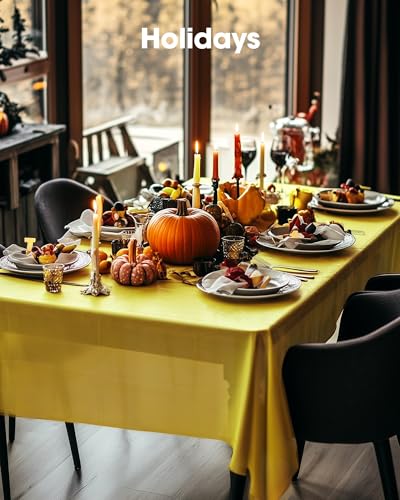 Image of Pureegg Plastic Table Cloth Disposable 10 Pack, 54 x 108 Inch Table Cloths, Easter Party, Decorative Tablecloths, Rectangle, Lemon, Pastel Plastic Cover, Leakproof & Sturdy, Yellow