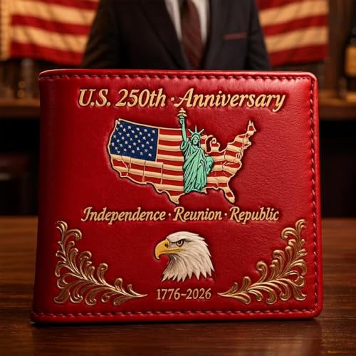 U.S. 250th Anniversary Leather Wallet，Patriotic Design Folding Wallet，United States 250th Anniversary Wallet,Large Capacity Leather Wallet Gifts for Veterans/Patriots (#D, Normal)2