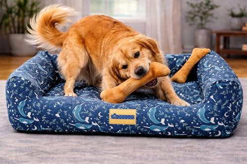 Image of SITSNOOZE XXXL Dog Bed (45kg+) for Tibetan Mastiff, Saint Bernard, Bully Kutta - Giant Orthopedic Washable Mattress, Heavy Duty Calming Sofa Lounger, Waterproof Cushion (Print 4, XXXL)