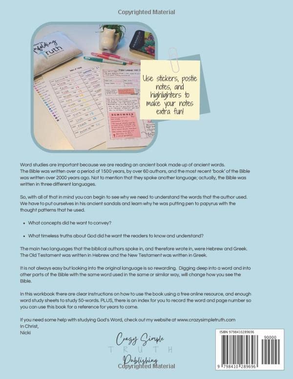 Bible Word Studies Workbook: Study the words of the Bible based on the original language- 50 workbook pages with instructions and an index to track your words - Image 2