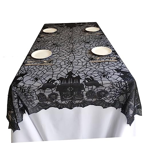 Nappe de dentelle d'Halloween au motif dentelle noire fine pour décoration de buffet