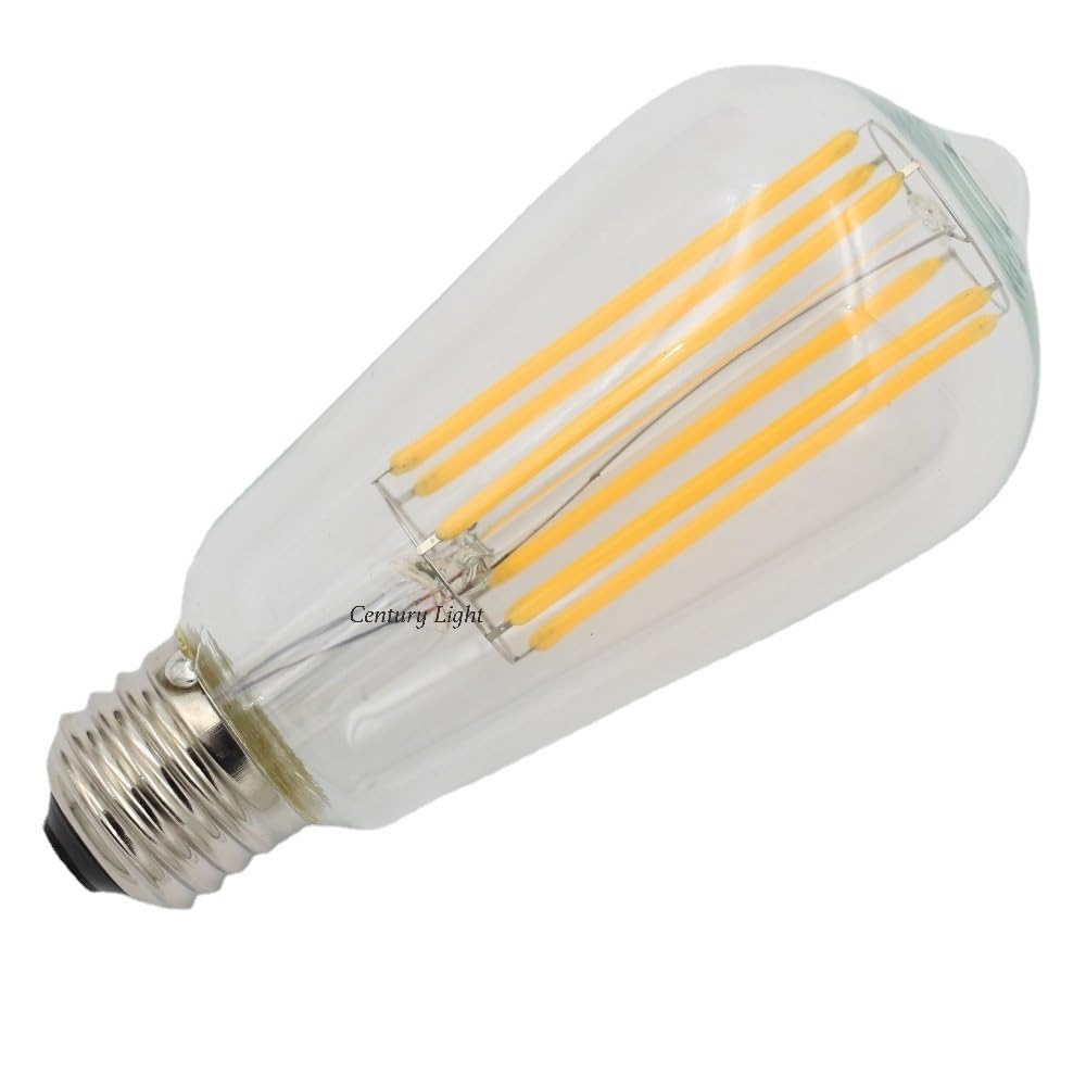 1fortunate Lights, Paquete de 20 Bombillas LED de filamento Largo ST64 E27 6W AC220V Fuente de luz de lámpara de Mesa Edison de Vidrio Transparente Amarillo cálido