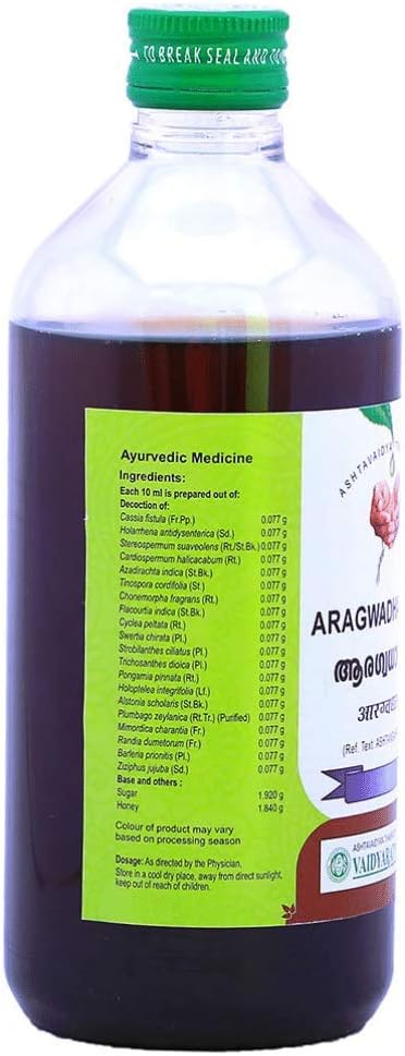 Vaidyaratnam Aragwadhasavam 450 ml (Pack Of 2) Ayurvedic herbal products, Ayurveda Organic products