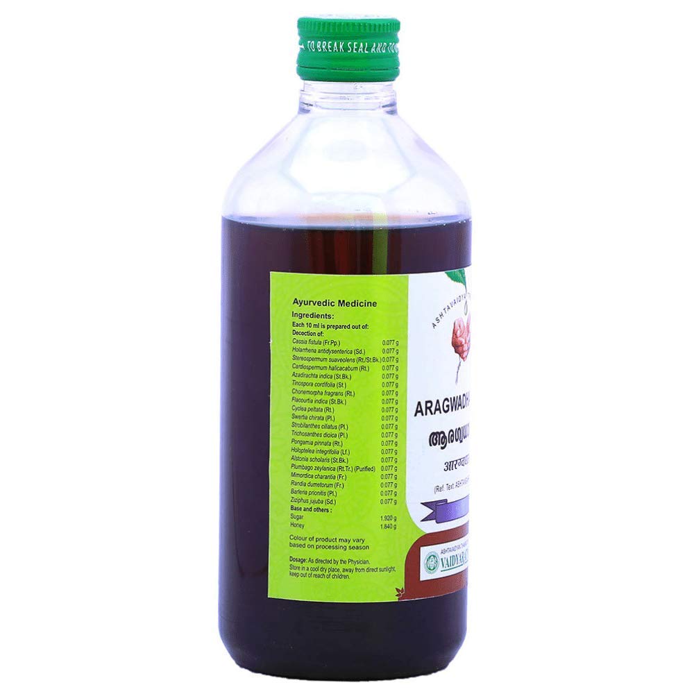 Vaidyaratnam Aragwadhasavam 450 ml (paquete de 2) productos herbales ayurvédicos, productos orgánicos Ayurveda