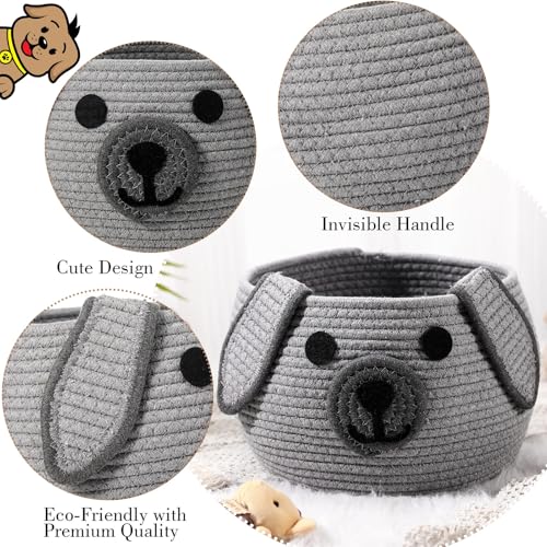 Image of Zopeal Dog Woven Basket Cute Woven Cotton Rope Puppy Animal Storage Basket for Laundry Toy Gift(Gray,13 x 8 Inch)