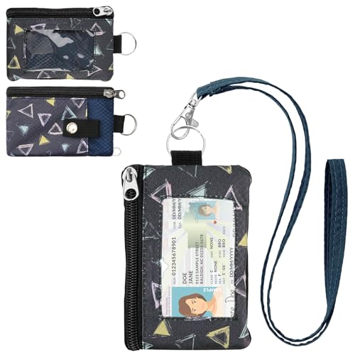 Image of Minimalist RFID Wallet with Lanyard, Multi-functional ID Case with 2 Zipper Pockets and Key Chain for Men and Women, Tactical Badge Pouch Cards Holder, Coin Purse for Travel Sports - Two-Tone