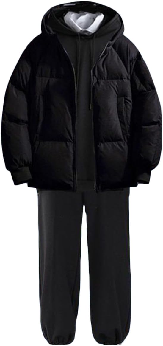 [YJSO] メンズ 上下セット 秋冬 中綿ジャケット スウェットパンツ 2点セット セットアップ ゆったり 中綿コート ジップアッ