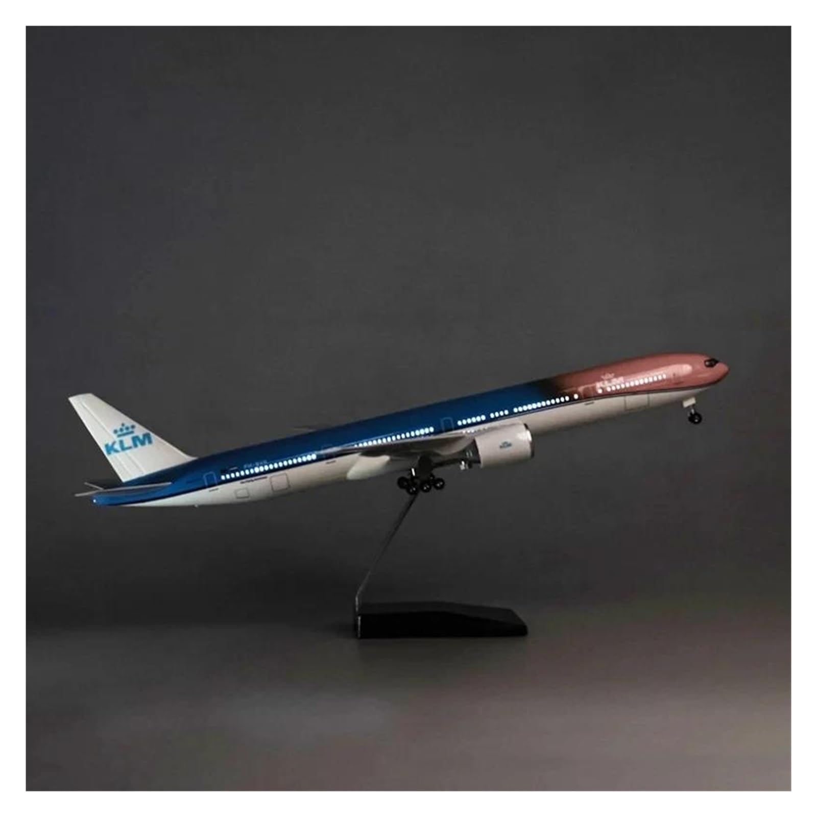 Avión clásico Vintage, 47CM, Escala 1/157, avión B777, Modelo KLM Air Airlines, avión de Resina Fundido a presión, Juguetes de exhibición (con luz)