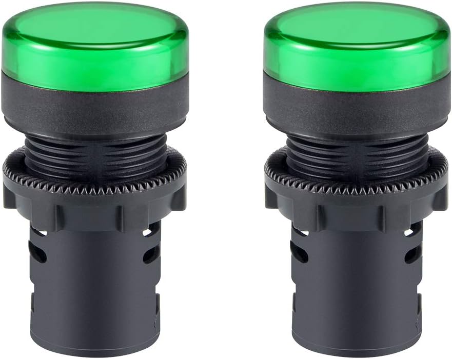 2Pcs Green Indicator Light AC/DC 24V, 22mm Panel Mount, for Electrical Control Panel, HVAC, DIY Projects