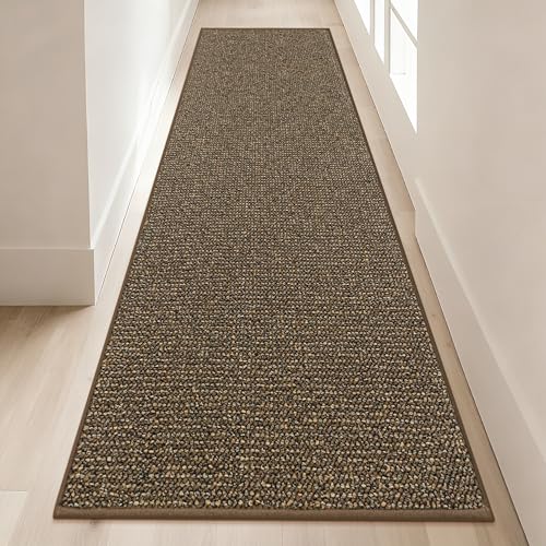 Brown BEQHAUSE 2x8 hallway runner laid flat — shows the solid wood-tone color that suits a rental
