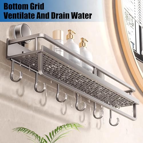 lesulety Duschablage Ohne Bohren Mit Saugnapf Duschregal Badablage Ohne Bohren Badezimmer Regal Duschgel Halterung für Shampoo Conditioner,Grau,40CM