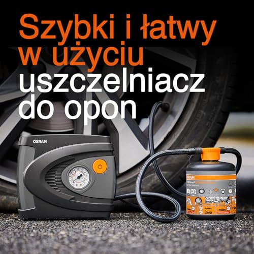 OSRAM TYREseal KIT ESSENTIAL, uszczelniacz do opon 450 ml i analogowy kompresor do opon premium, TPMS Safe, w zestawie etui