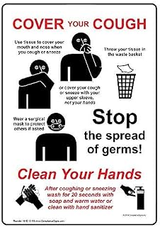 ComplianceSigns.com Cover Your Cough Use Tissue Safety Label Decal, 7x5 inch Vinyl for Handwashing