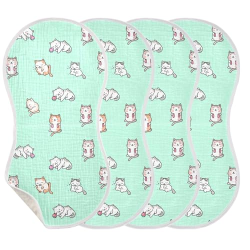 2 Pack Baby Burp Cloths, Soft Absorbent Burping Cloths for Babies, Cotton Milk Spit Up Rags, Large Size for Newborns, Baby Boys and Girls (Playful Cats Pattern)3