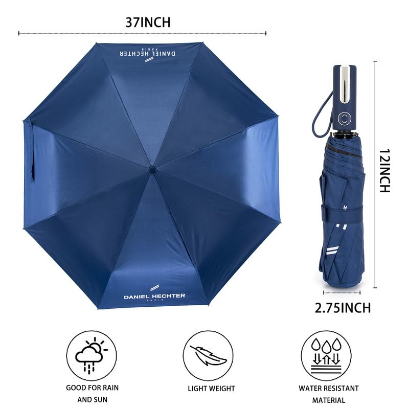 Image of Daniel Hechter Paris Folding Umbrella for Men & Women, Auto Open & Close, Lightweight Compact Design, 37 Inch Water Resistant Canopy, Portable Travel Umbrella for Rain & Sun - DHRUM01