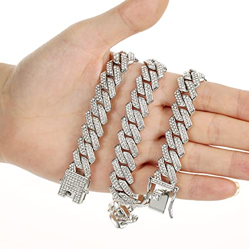 Saintda Mens Cuban Link Chain Iced Out Silver/Gold/Rose Gold Miami Cuban Necklace Bling Diamond Chain Hip Hop Jewelry With Gift Box For Women(Silver-13.5Mm,18Inch) #TOP7