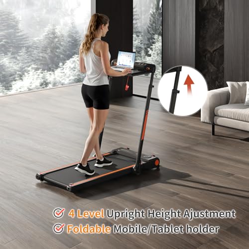 Image of Foldable Treadmill with Incline, Removable Walking Pad with Desk Workstation, 4 in 1 3.5 HP Compact Folding Small Walking Treadmill, 300 Lbs Capacity for Home Office