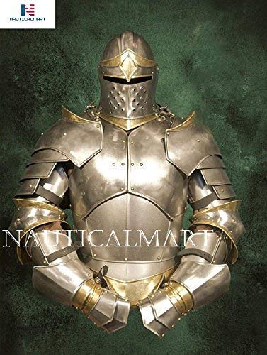 NauticalMart Suit of Armor Metal Knight Costume LARP Armor Set Steel and Brass, Handmade Plate Guards