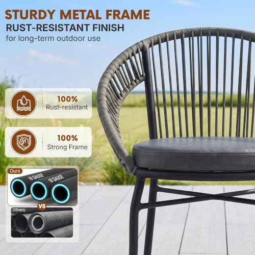 Image of DEVOKO Bliss 4 Seater Outdoor Patio Rope Conversation Set with Glass Top Table (Grey /Dark Grey), Powder-Coated Metal Frame & Water-Resistant Cushions for Balcony, Garden, Terrace