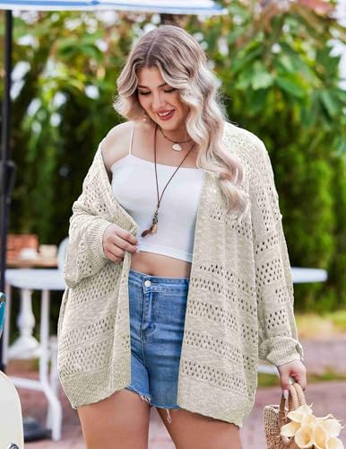 Image of IN'VOLAND Womens Plus Size Crochet Cardigan Lightweight Long Sleeve Open Front Oversized Boho Sweaters Kimonos