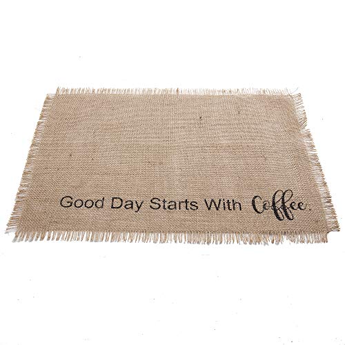Esmlfe 4PCS Burlap Coffee Maker Mat,Jute Placemat with Fringe,Tablemat for Dining, Kitchen and Restaurant