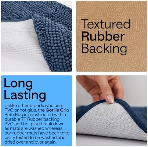 GORILLA GRIP Bath Mat, Thick Soft Absorbent Chenille Floor Mats, Rubber Backing Bathmat, 122x61 cm, Quick Dry Rug, Machine Washable Rugs for Shower Tub Floors, Bathroom Accessories Decor, Navy Blue - 2
