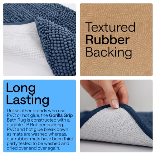 Image of Gorilla Grip Luxury Chenille Bathroom Rug Mat, 70x24, Extra Soft and Absorbent Shaggy Rugs, Machine Wash and Dry, Perfect Plush Carpet Mats for Tub, Shower, and Bath Room, Navy Blue