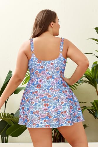 Elegant Modest Women Plus Size One Piece Swimdress Swimsuits Tummy Control Slimming Skirt Bathing Suits2