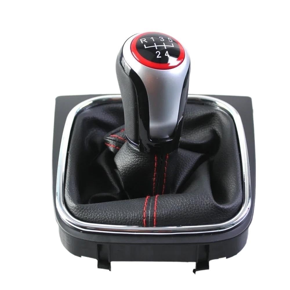 Sxqpocar 5 Speed For Golf 5 6 R32 For Gti Gtd For Jetta Mk5 Mk6 For Scirocco Speed Gear Shift Knob With Leather Gaiter Boot Cover Collar Shift Lever Head(5 Speed)