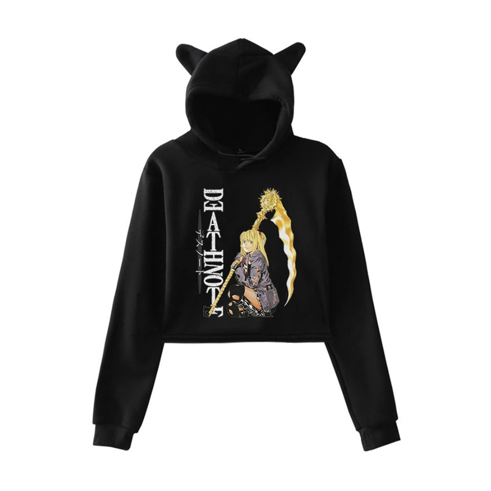 Kewing Women's # 1 Death Note Hoodie Anime Misa Cosplay Costume Printed Pullover Long Sleeve Cat Ear Hooded Sweatshirt Manga Pullover Crop Tops For Girls