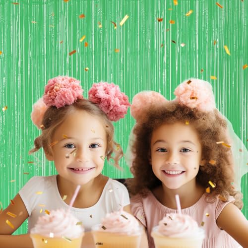 Image of DECOCKRAT 3 Pack Foil Fringe Backdrop - Pastel Light Green Shiny Tinsel Curtains for Party Decoration /Photo Booth Props - 3.3x8.2 FT Metallic Foil Backdrop for Birthday, Wedding, Graduation, Christmas