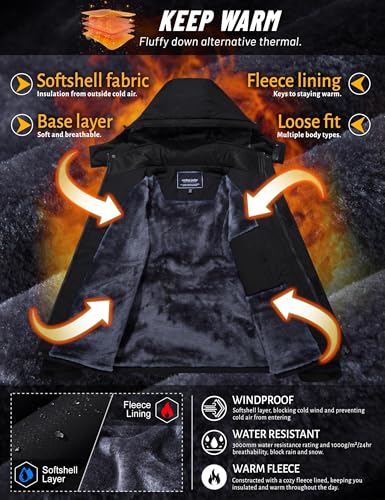 Image of TACVASEN Men's Winter Skiing Jackets Water Resistant Fleece Coats Insulated Thermal Snowboard Jacket Parka Raincoat with Hood