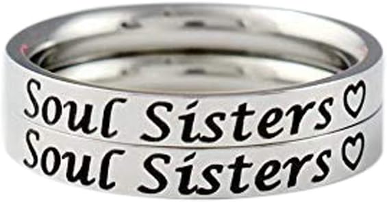 Soul Sisters Stainless Steel Band Ring Set of 2, Matching Friendship Rings, Personalized Gift for Best Friends or Sisters
