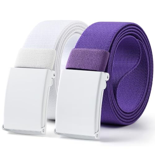 Image of Mile High Life Stretch Canvas Belt for Men, Golf Casual Elastic Web Belt, Top Military Buckle, Adjustable Cut to Fit