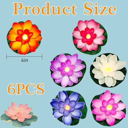 Image of LED Lotus Floating Diya| Waterproof, Battery-Powered, Realistic Lotus Flower Floating Candle for Diwali Decor, Home, Wedding, Mandir, Indoor & Outdoor Decorations (Multicolor) (Pack of 6)