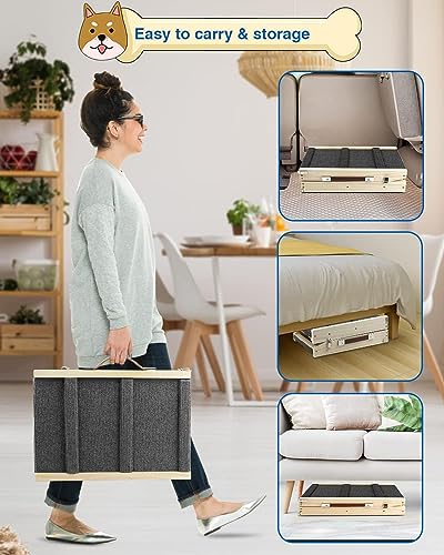 Klappbare Hunderampe aus Holz -Hundetreppe Höhenverstellbar 25-48cm mit Rutschfester Matte für Bett & Sofa | Leichte Haustierrampe auch für Katzen